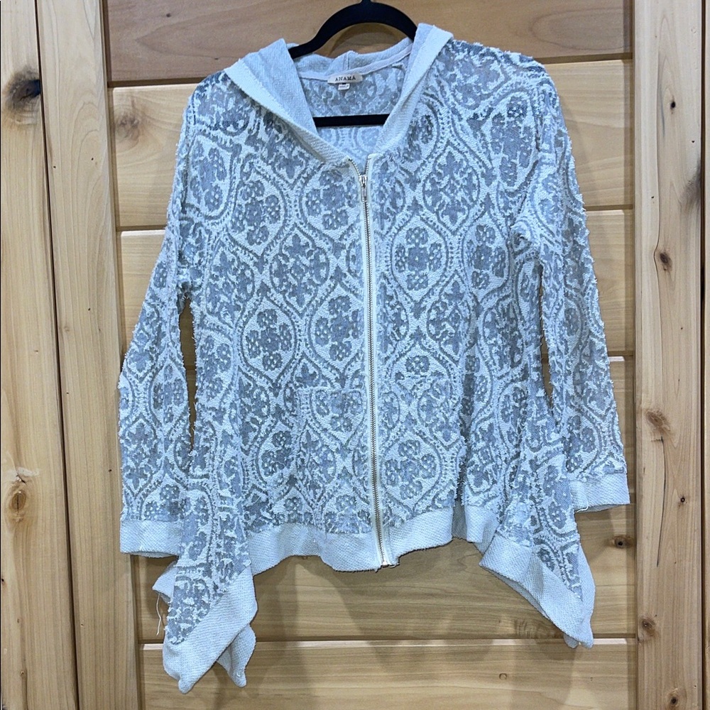 Anama Gray and White Hooded Cardigan